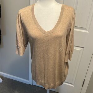 Women's Tan V-Neck Top